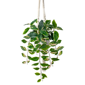 Artificial Hanging Plant Indoor, Macrame Plant Hanger with Fake Pothos Plant in White Pot, Faux Hanging Plant Ceiling