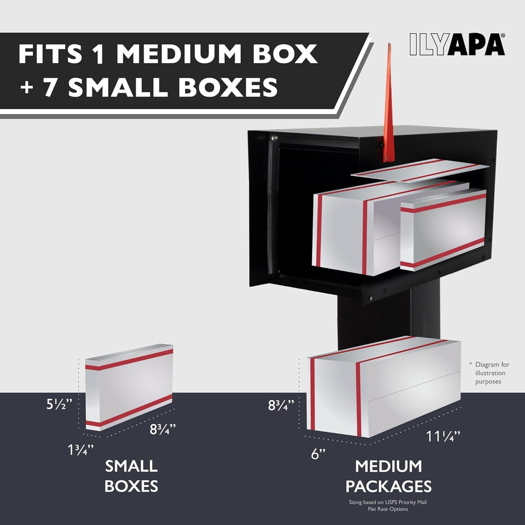 Modern Mailbox Design, Black Powder Coated, Tab Pull Handle, Steel Heavy Duty Curbside Welded Mail Box