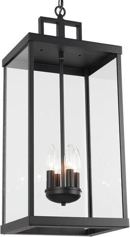 Outdoor Pendant Light, 25'' Large Hanging Lights Lantern Light, Modern Outside Chandelier with Clear Glass