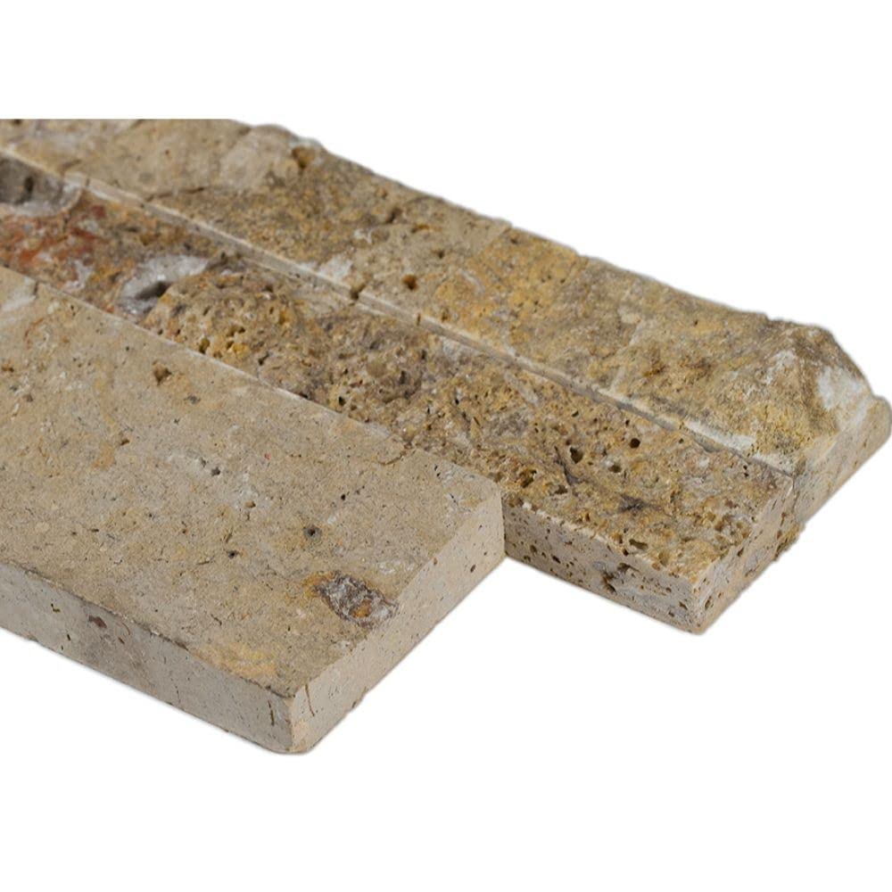 Scabos Travertine Splitface Stacked Ledger Wall Panel 6 in. x 24 in. Natural Stone Tile for Accent Walls Kitchen