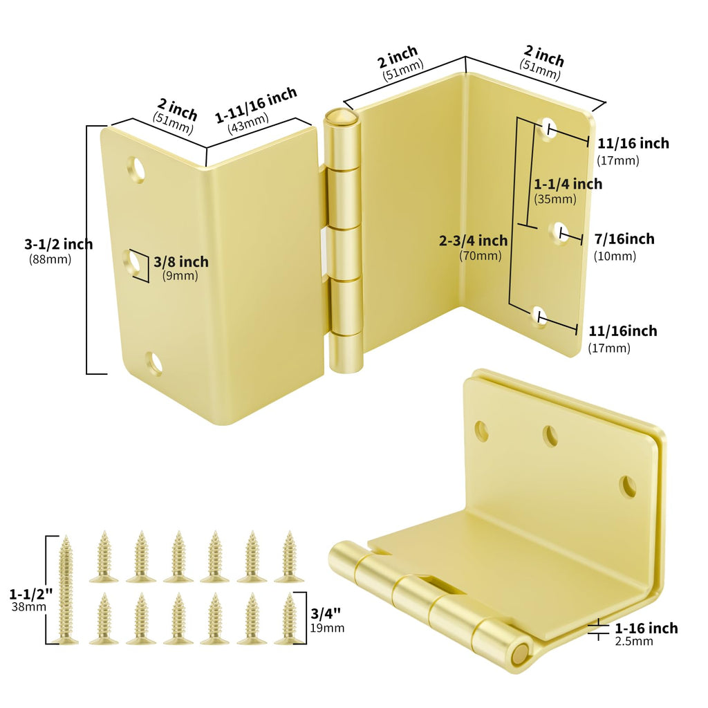 Gold 3 Pack Offset Door Hinges 3.5" with 1/4" Radius Corner