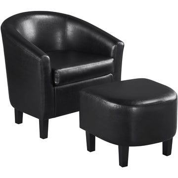 Lounge Chair Modern Chaise Lounge Armchair with Footstool Faux Leather Lounge Reading Chair with Footrest Black