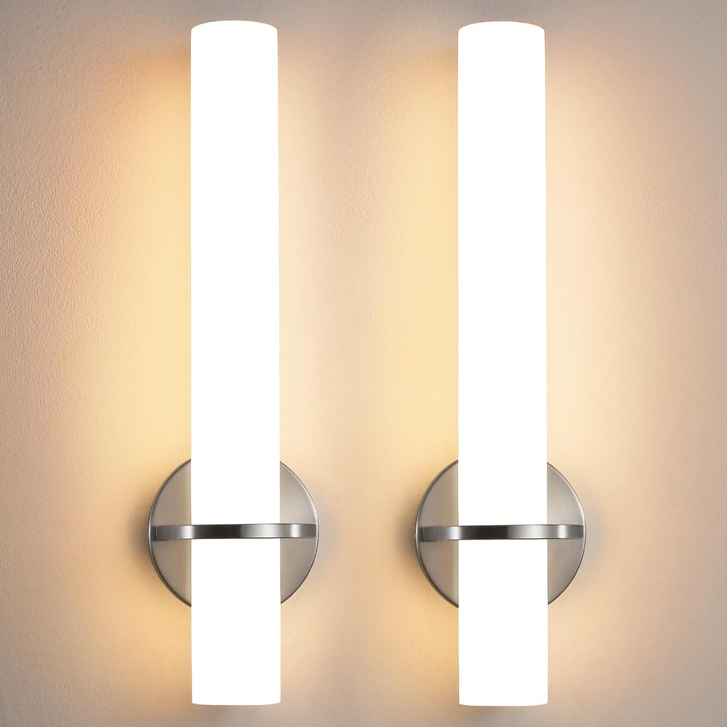 Brushed Nickel Bathroom Sconces Wall Lighting 18W LED Dimmable Vanity Light Fixture, 2700K-5000K Indoor Modern Wall