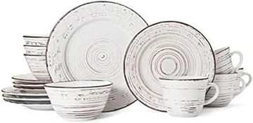 Trellis White 16-Piece Stoneware Dinnerware Set, Service for 4, Distressed White Finish