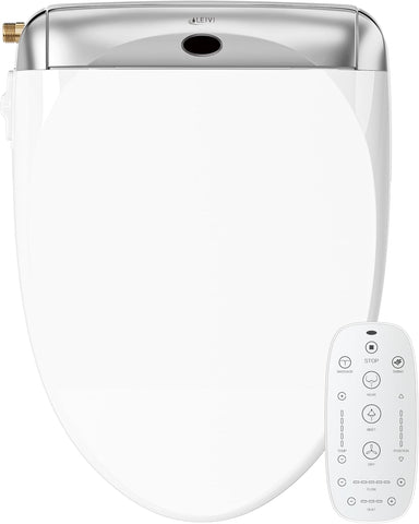 Elongated Electric Bidet Toilet Seat with Wireless Remote and Side Panel, Multiple Spray Modes, Adjustable Heated Seat, Warm Water, Air Dryer, LED Night Light