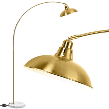 Modern Gold Arc Floor Lamp with Marble Base, Adjustable 67-77"