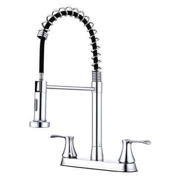 2 Handles Kitchen Faucet with Pull Down Sprayer for 3 Hole Sink, 360° Rotating Spout Commercial 2 Handle Stainless