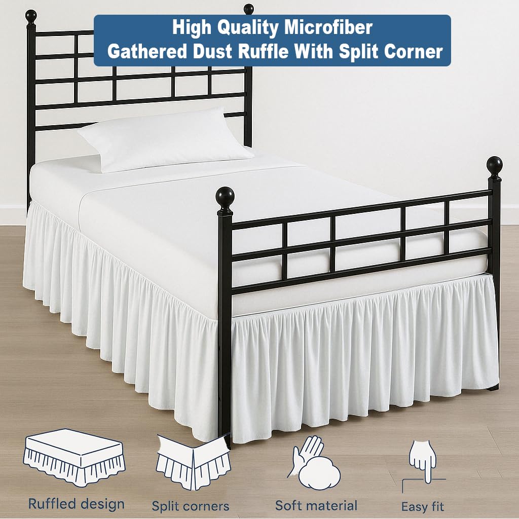 Ruffled Bed Skirt Split Corners with Platform, Tailored Fit Hotel Quality Wrinkle Free Ultra-Soft Microfiber Gathered