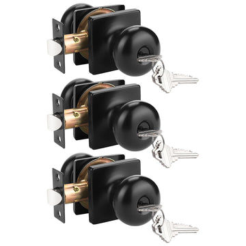 Keyed Alike Entry Door Knobs with Lock and Keys, Matte Black Entry Door Lock Sets for Exterior & Interior Doors