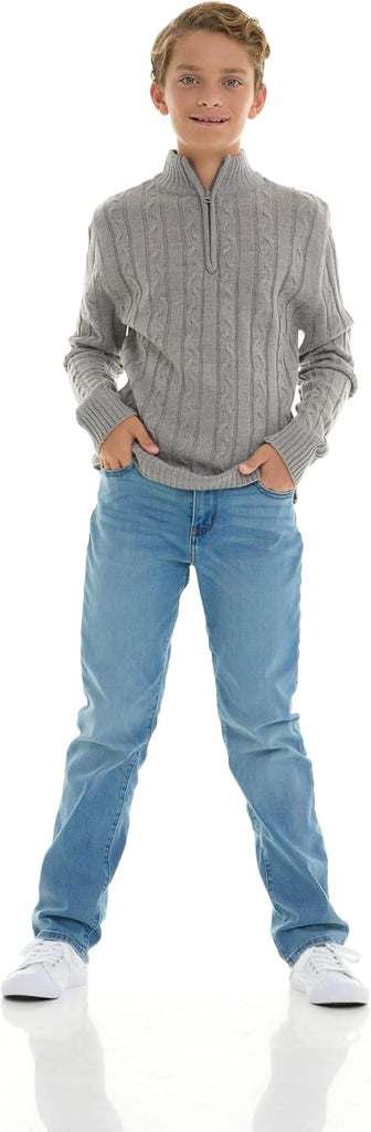 Boys Quarter Zip Cable Knit Sweater - Classic Warm Pullover for Kids. Black, Navy, Red