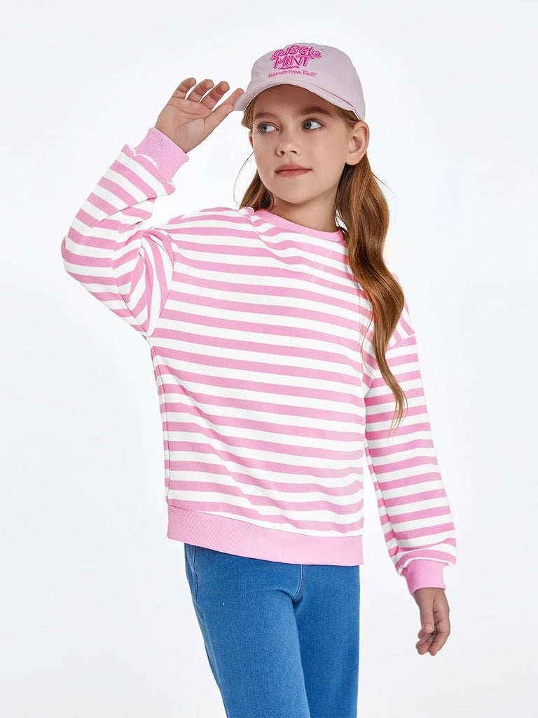 Girls Striped Crewneck Sweatshirt Long Sleeve Oversized Tops