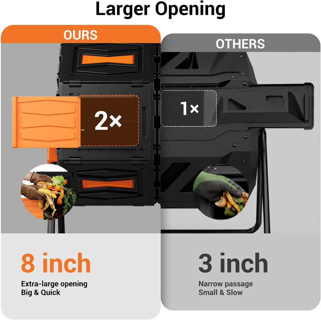Compost Tumbler, Easy Assemble & Efficient Outdoor Compost Bin, 45 Gallon/170 Liter Large Dual Chamber Rotating