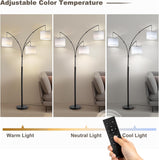 Floor lamp with Remote, 3 Light Arc Floor Lamps, 2400LM Tall Standing Floor Lamps with White Shades