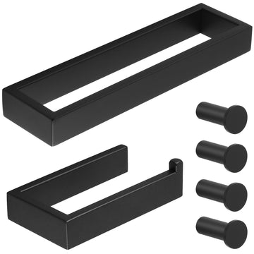 6-Piece Bathroom Hardware Set Black, Includes 10 Inch Towel Bar