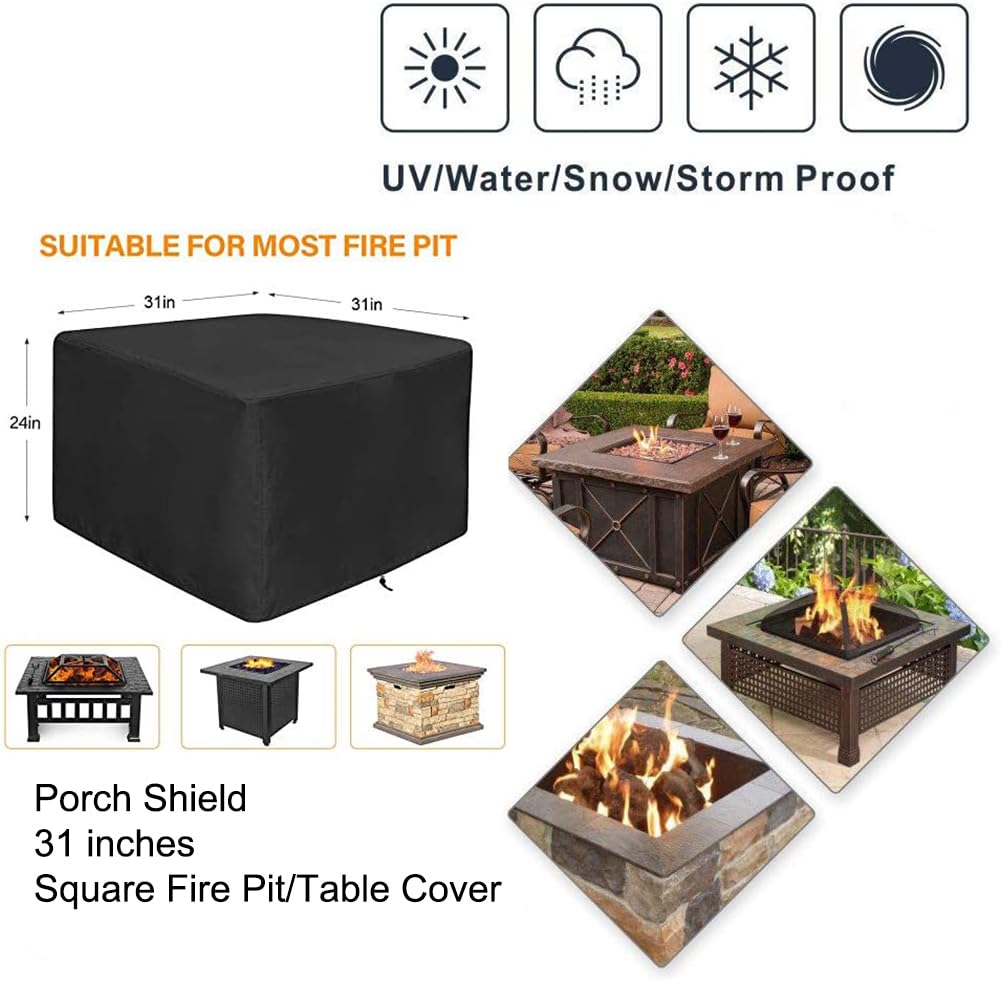 Gas firepit Cover Square 31 inches x 31 inches, Black