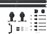 24 in. x 84 in. Full Lite Frosted Glass Black Steel Frame Interior Sliding Barn Door with Hardware K