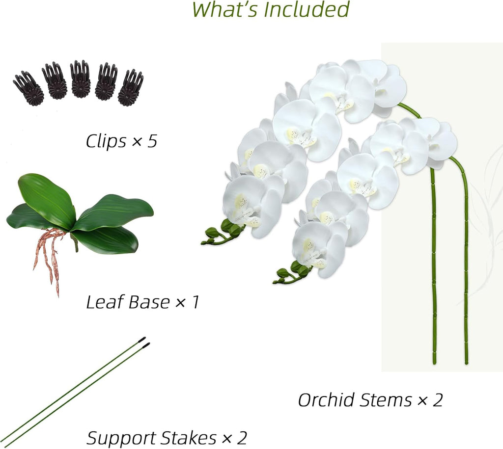 Artificial Orchid Stems with Leaves, Total 18 Blooms - Set of 2