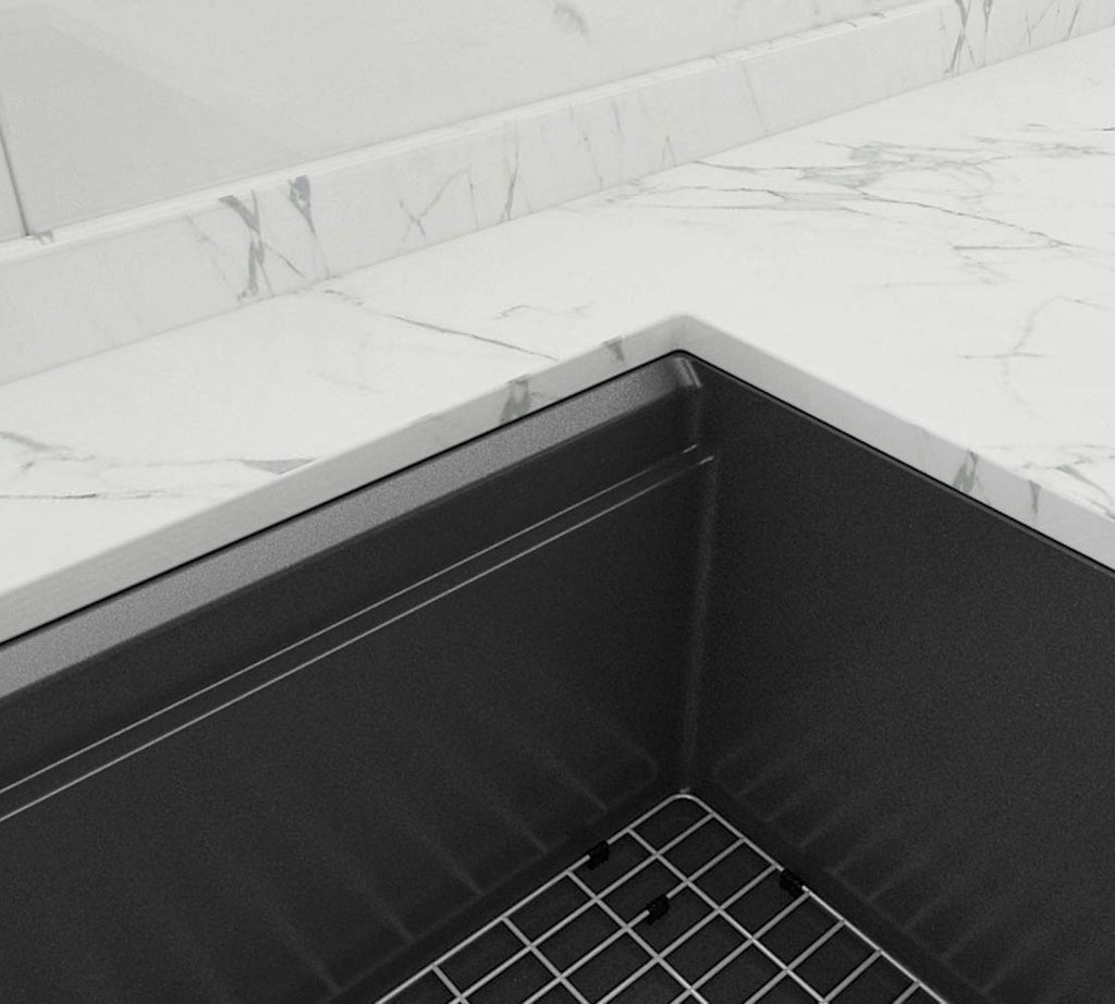 36 Inch Single Bowl Enthous Workstation Undermount 16 Gauge Nano Black Stainless Steel Kitchen Sink w/Integrated
