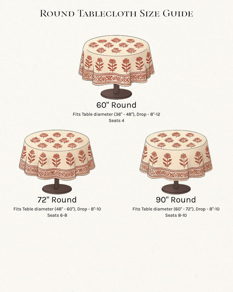 Cotton Blockprint Round Tablecloth, Clover Blue, 72 Inches