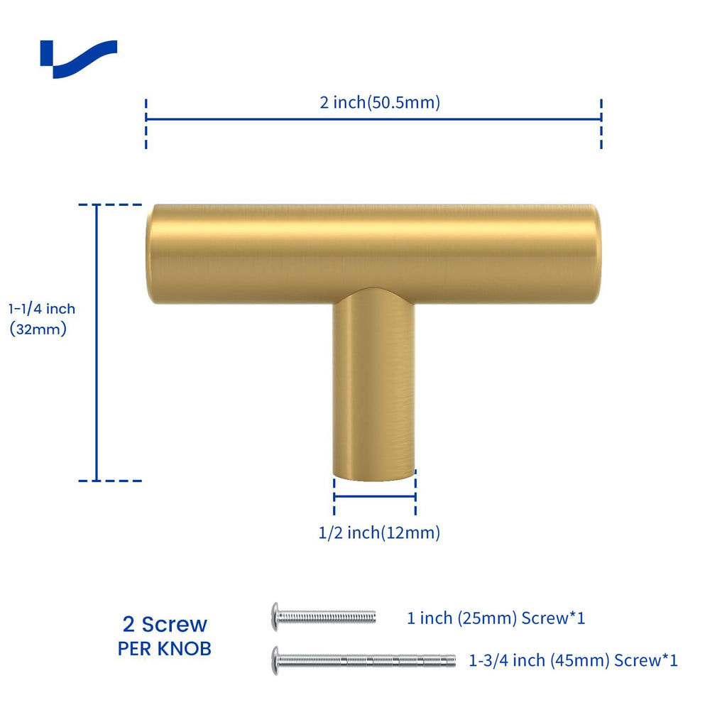 12 Pack Gold Cabinet Knobs, Brushed Brass Dresser Knobs, 2 Inch