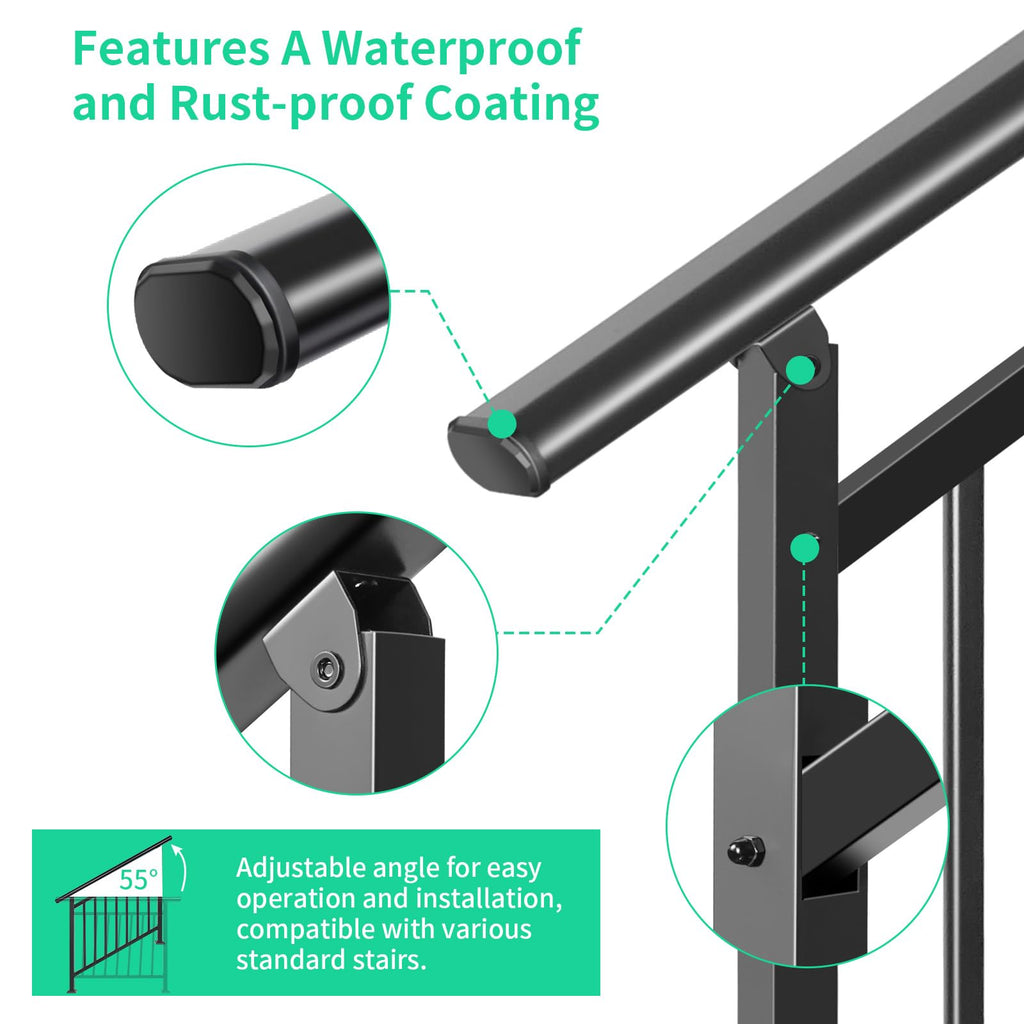 Adjustable Hand Rails for Outdoor Steps, 2‐Step Stair Railing Kit
