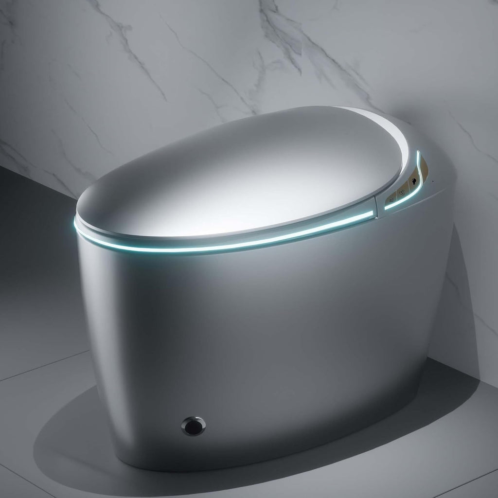Grey Smart Toilet with Bidet Built In, Luxury Elongated Electric Toilet with Heated Seat&Foot Sensor