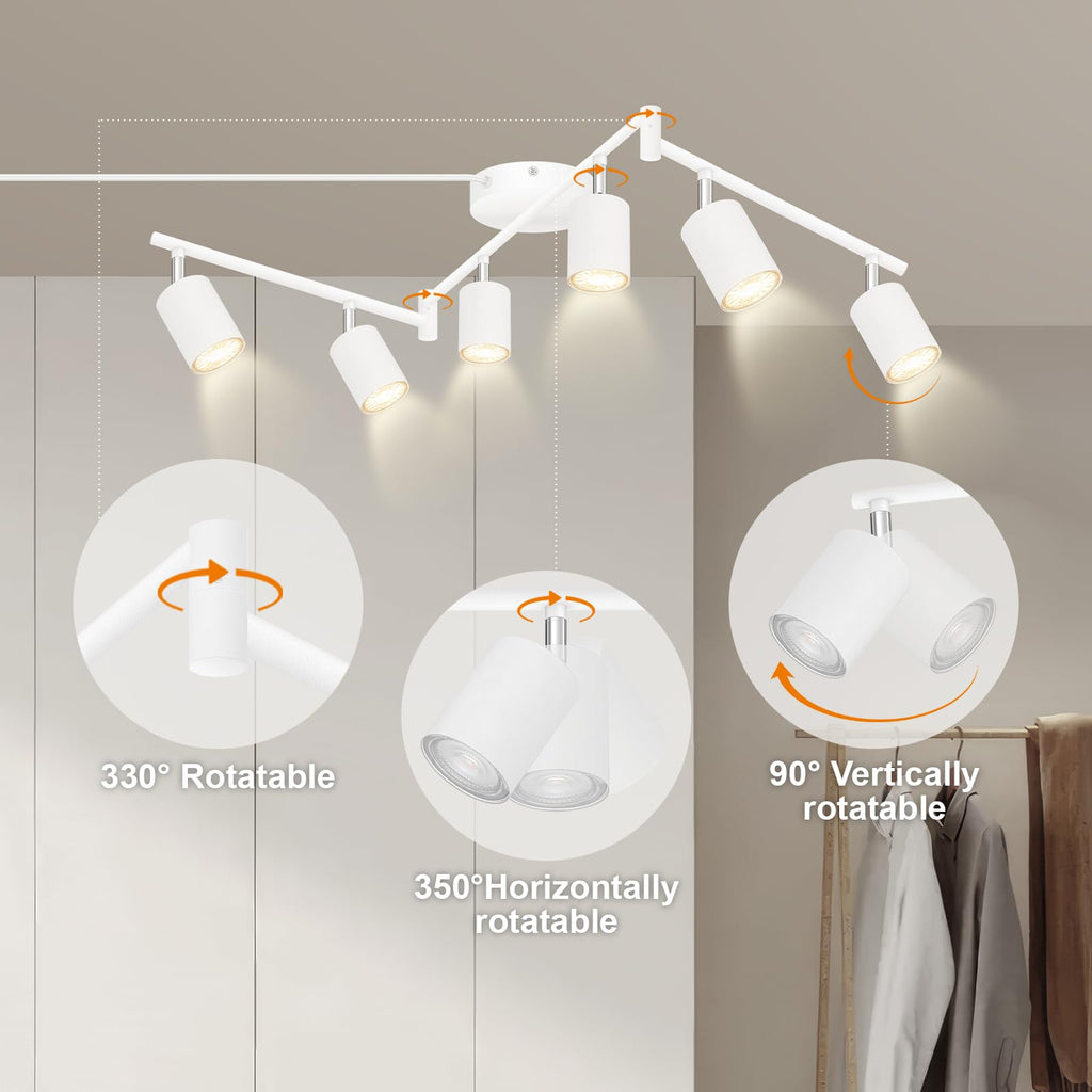 Plug in Track Lighting LED, Track Lighting Fixtures Ceiling, White 6-Light Kitchen Light Kit, Plug in Wall Light