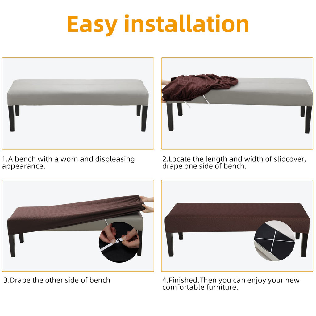 Waterproof Dining Bench Cover, Removable Bench Slipcover Washable Bench Seat Protector Cover (Chocolate)