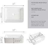 White Rectangle Bathroom Vessel Sink，19'' X 15'' Ceramic Above Counter Vessel Sinks，Modern Sink Bowls for Bathroom