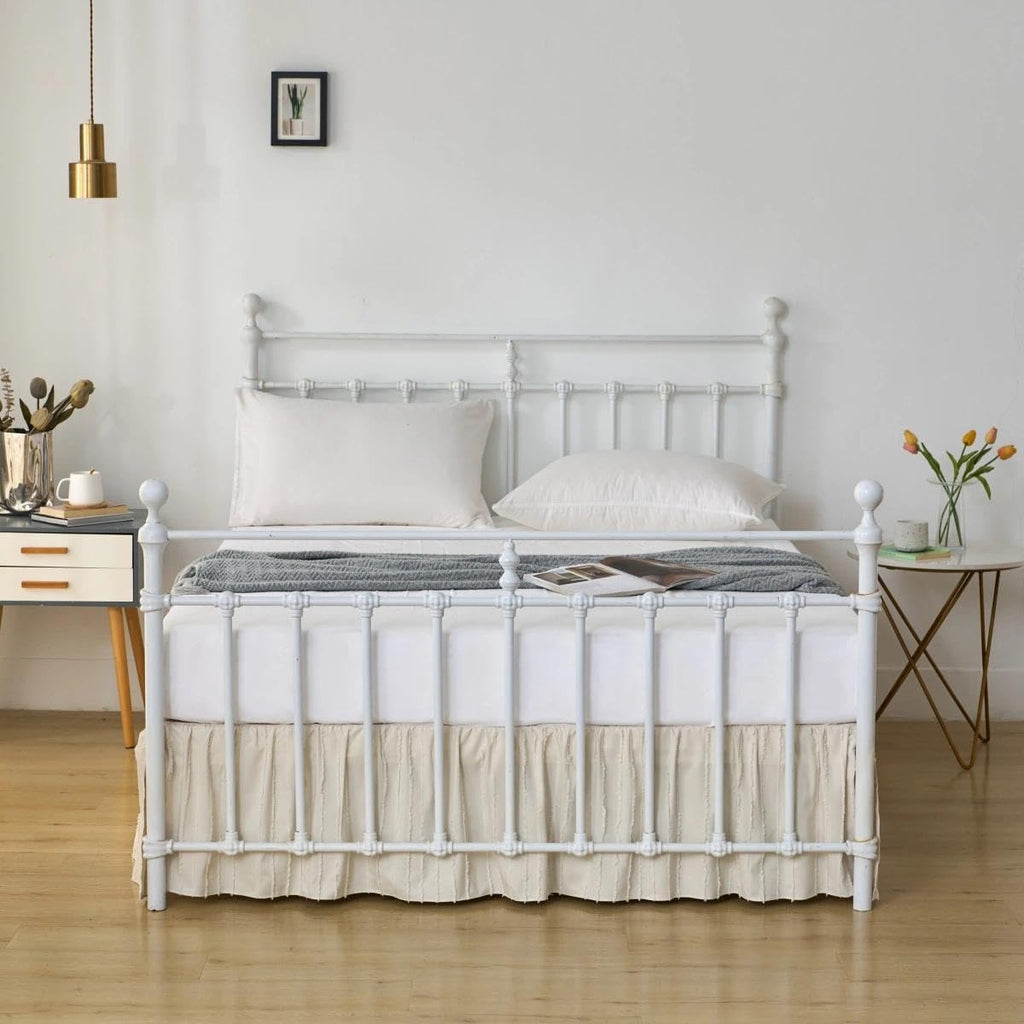 Bed Skirt Full Size - Ruffled Bed Skirt - with Split Corners - Cream
