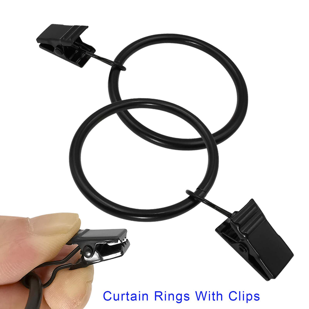 40 Pack Metal Curtain Rings with Clips, 1.5 in ID, Black