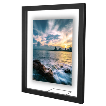 11x14 Floating Frame, Black Wood Double Glass Float Picture Frame