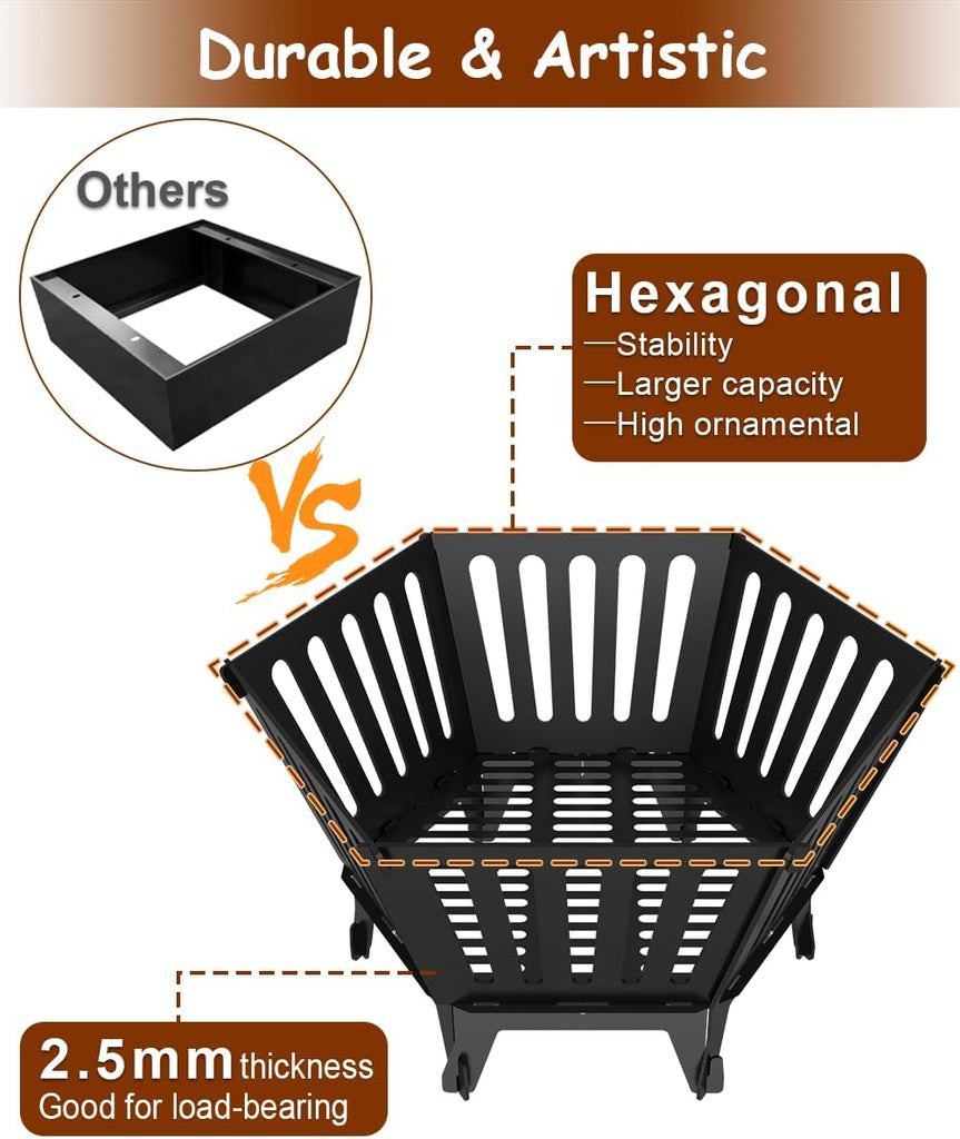 22.5 Inch Portable Hexagon Fire Pit with Travel Bag