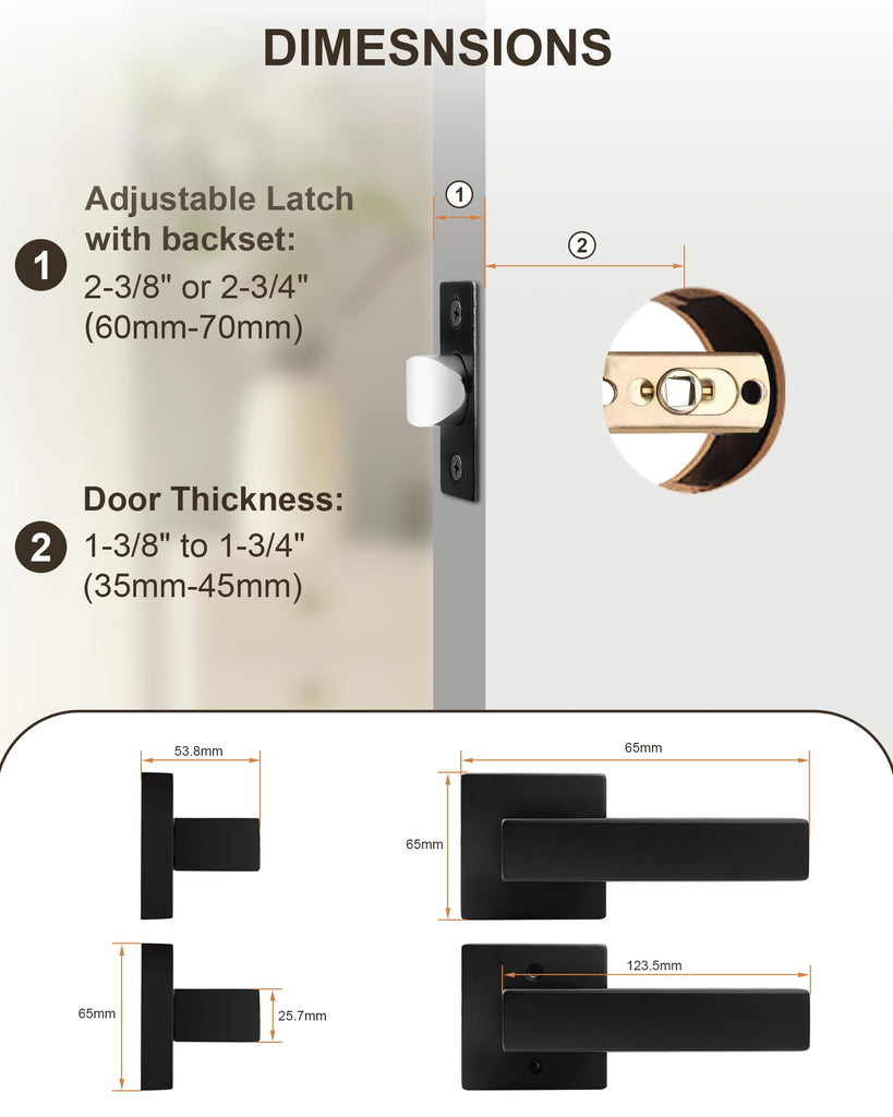 1 Pack Passage Door Handle in Matte Black,Interior Closet Door Knobs ,Non-Locking Keyless Modern Door Lever