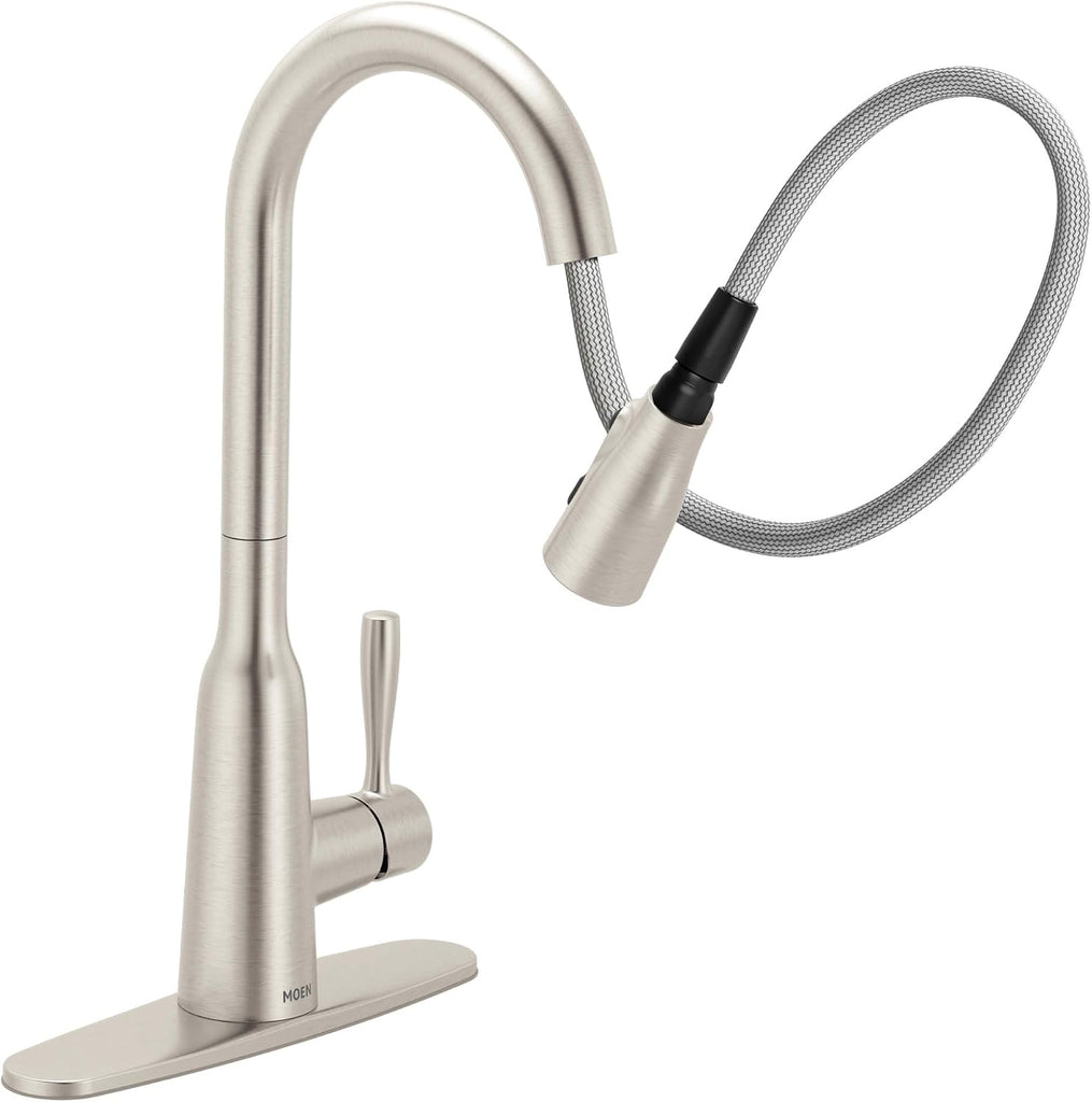 Orivesi Stainless Pulldown Kitchen Faucet with Power Boost, Transitional Kitchen Faucet, One-Handle Single Hole High