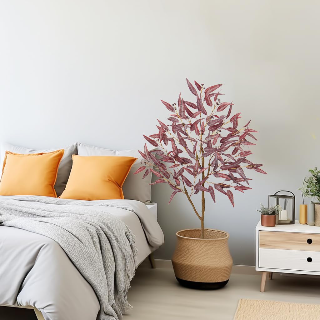 4ft Artificial Eucalyptus Tree for Fall Decor, Outdoor Farmhouse Red