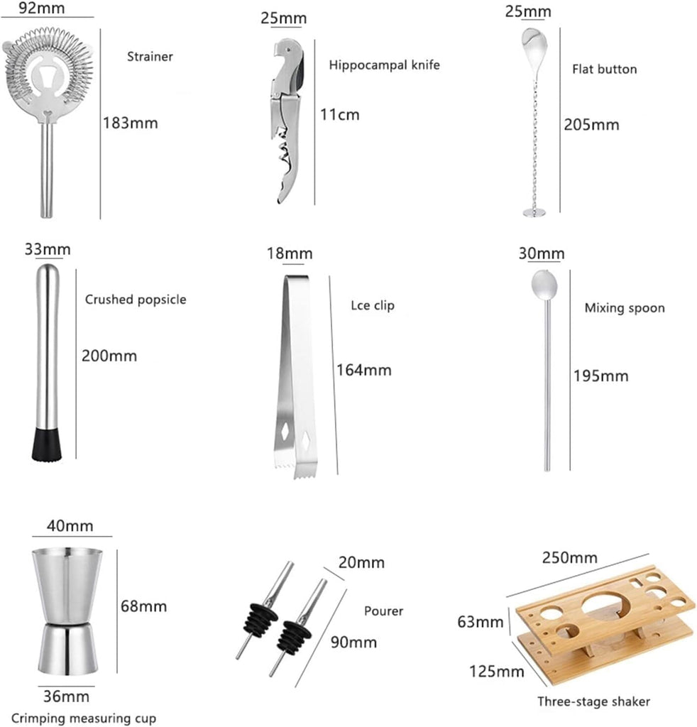 Shaker Set Cocktail Shaker Set Stainless Steel Bar Tool Bartender Kit with Wooden Display Stand Mixology - Set of 14