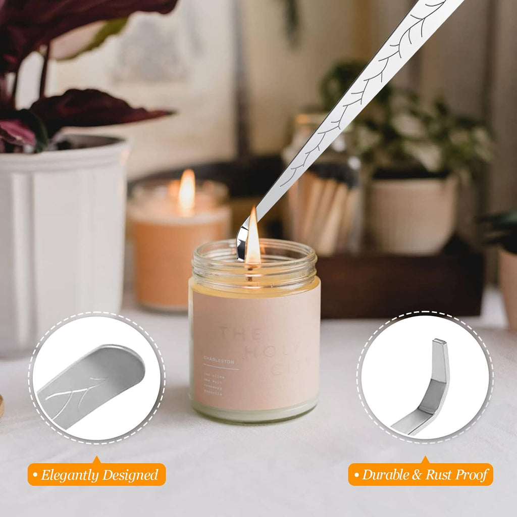 Candle Accessory Set with Rechargeable Electric Lighter, Storage Tray, Wick Trimmer, Snuffer, Dipper - Stainless - Set of 5