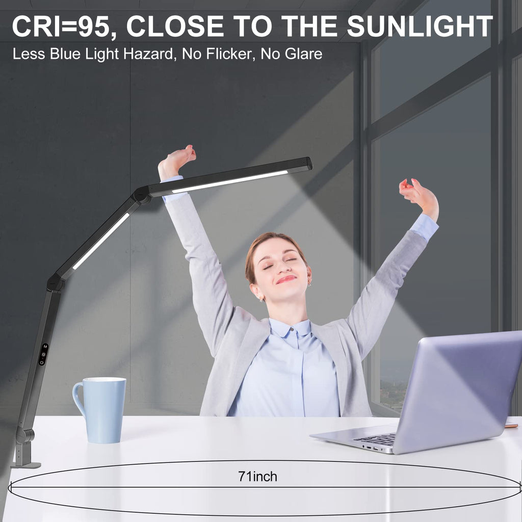 LED Desk Lamp with Clamp, Architect Desk Lamp with Remote Control, Swing Arm Clamp on Computer Light, Clip-on