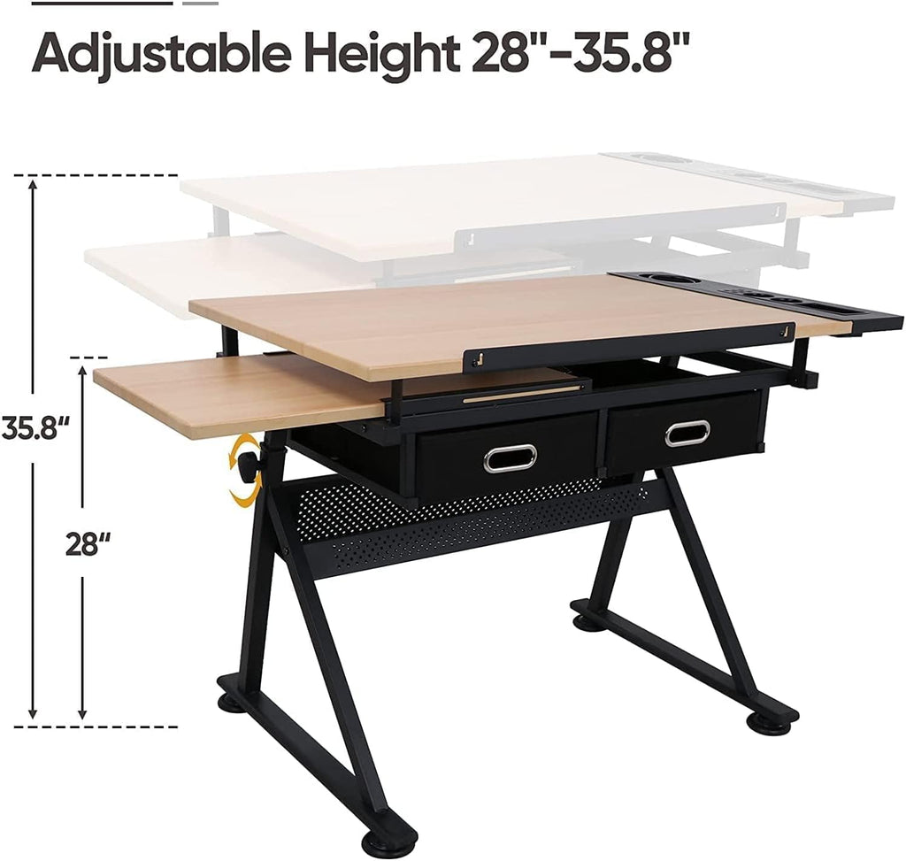 Drafting Table Drawing Desk Art&Craft Work Station Height Adjustable Tilting Tabletop Craft Table Desk w/Stool and 2
