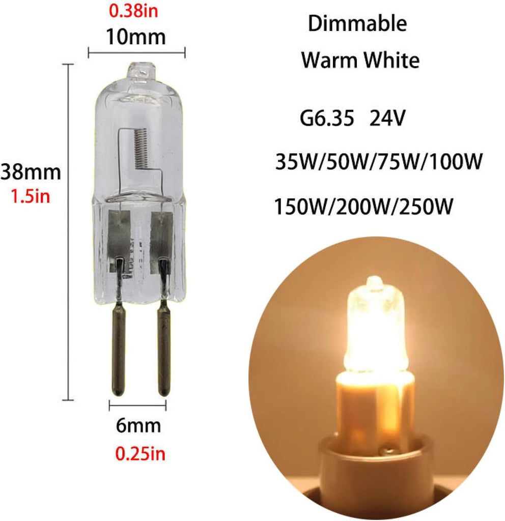 10Pc Halogen Bulbs G6.35 24V 75W Halogen Light Bulb Clear Dimmable T4 Jc Q35//Cl/Gy6.35 50W 24V G6.35 Bi-Pin Base,50W