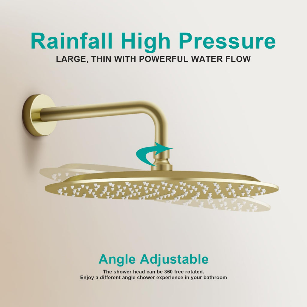 All Metal 12Inch Rain Shower Head - Heavy Duty Stainless Steel, Easy Install, High Water Flow, Ultra-Thin Modern