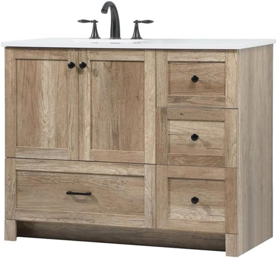 Elegant Decor Soma 42" Aluminum MDF Single Bathroom Vanity in Natural Oak