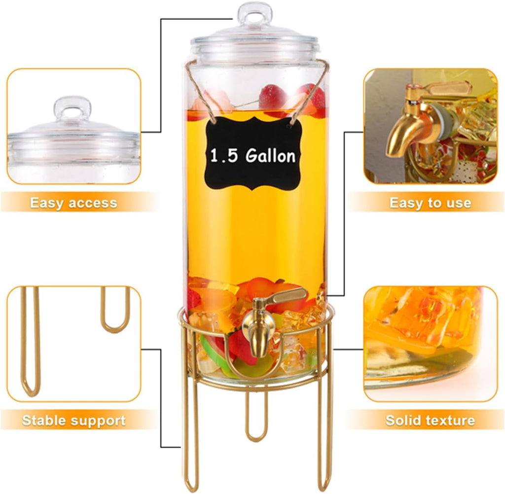 1.5 Gallon Drink dispenser, With Stand, Drink Dispensers for Parties With Stainless Steel Spigot + Marker &