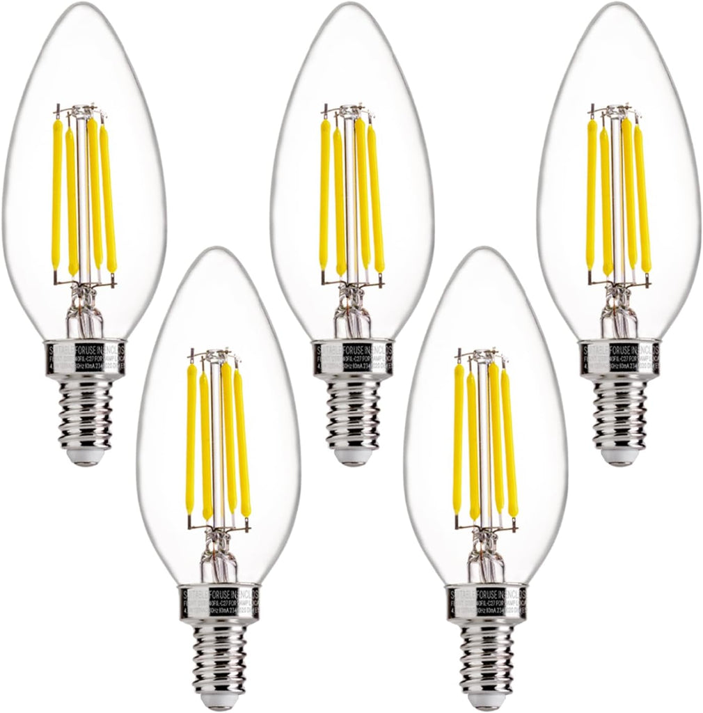 60W Equivalent LED Chandelier Light Bulbs, E12 Base, Clear B11 LED Filament Candelabra Bulbs, 5000K Daylight, 500LM