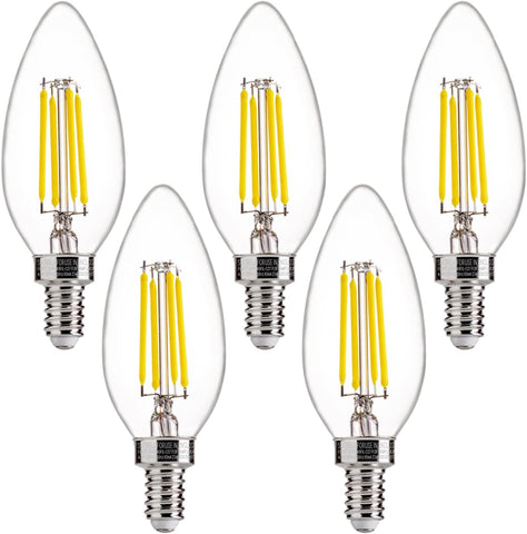 60W Equivalent LED Chandelier Light Bulbs, E12 Base, Clear B11 LED Filament Candelabra Bulbs, 5000K Daylight, 500LM