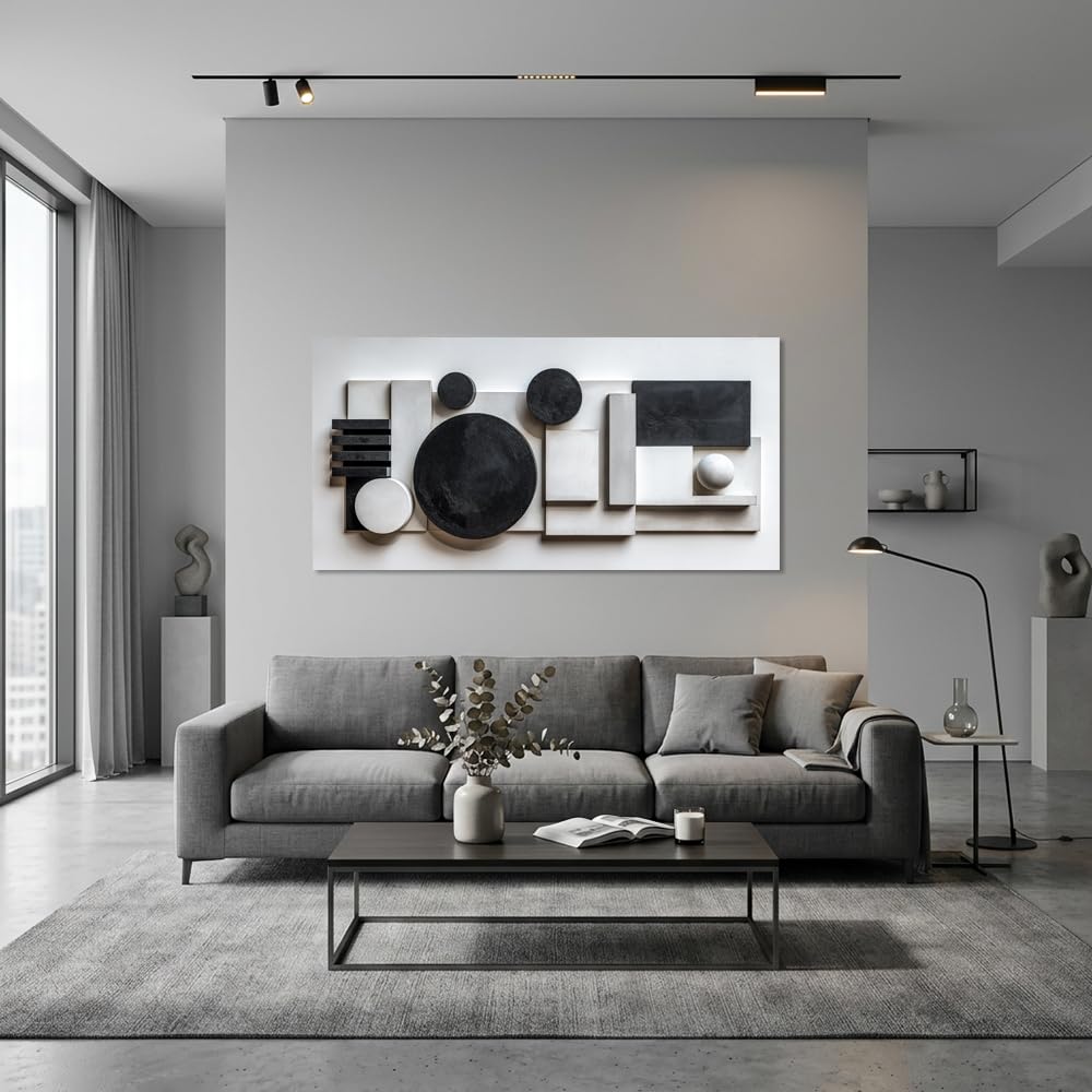 Black and White Geometric Shapes Wall Art Painting Canvas Prints Beautiful Circle Rectangle White Art Deco Elegant