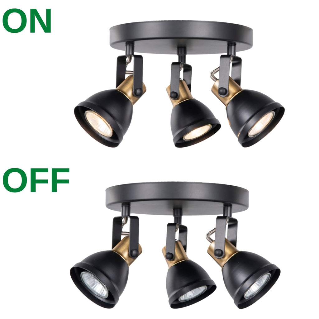 3 Light Track Lighting Kit, Matte Black Brass Finish with Modern Directional Round Ceiling Spotlight Fixture