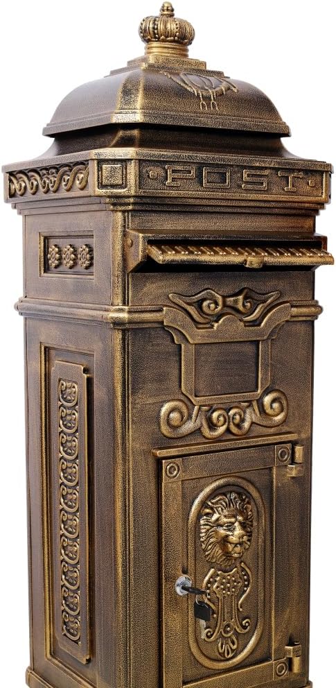 Copper Mailbox, Large Lockable Package Drop Box with Roman Statue, Rustproof Cast Aluminum Mail Boxes Mount Design (2)