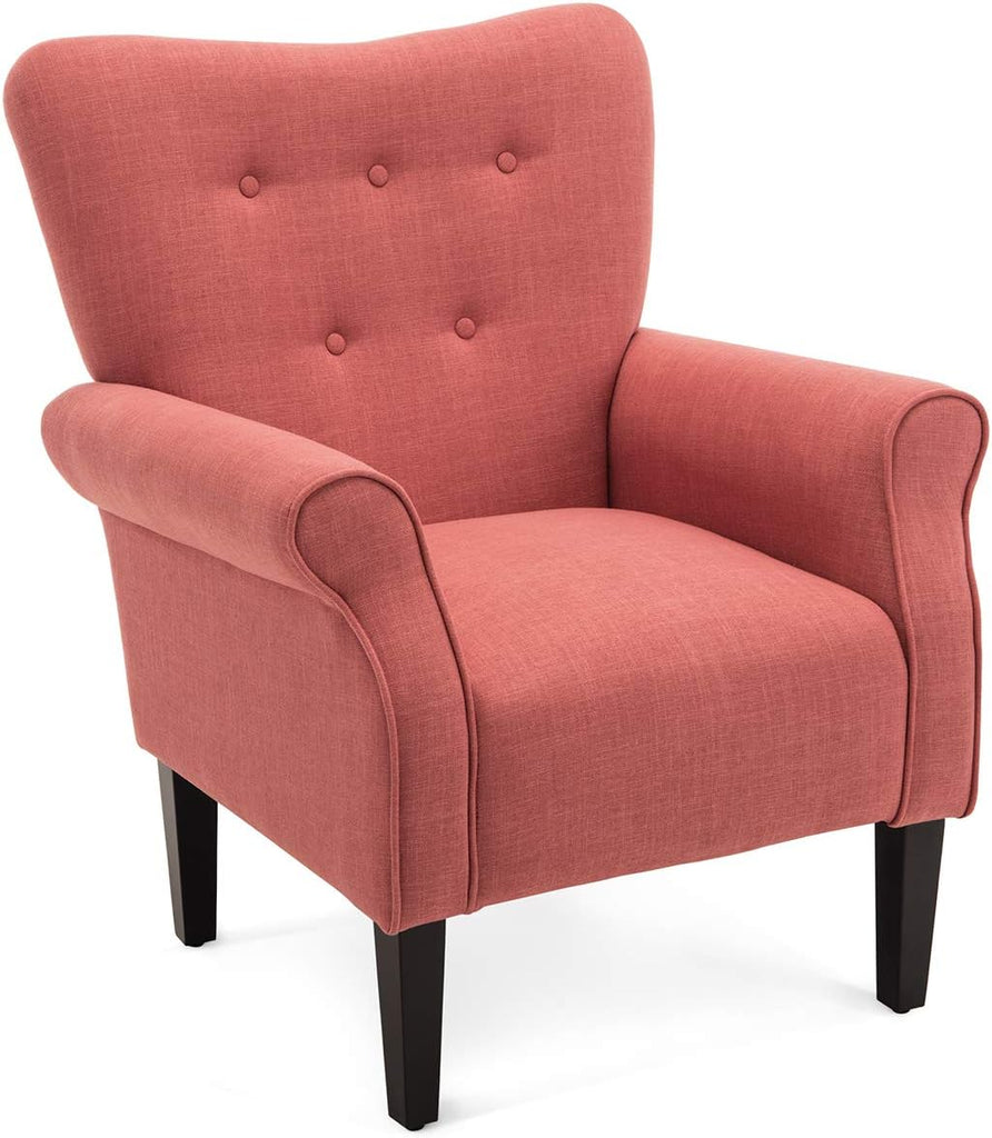 Modern Accent Chair, High Back Armchair, Upholstered Wingback Side Chair, Padded Single Sofa with Wooden Legs - Brick